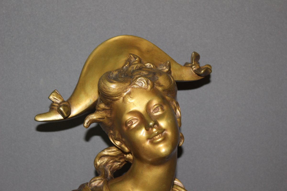 Bronze Sculpture "the Young Girl With The Bicorne" By Luigi Balliani, Circa 1900-photo-4
