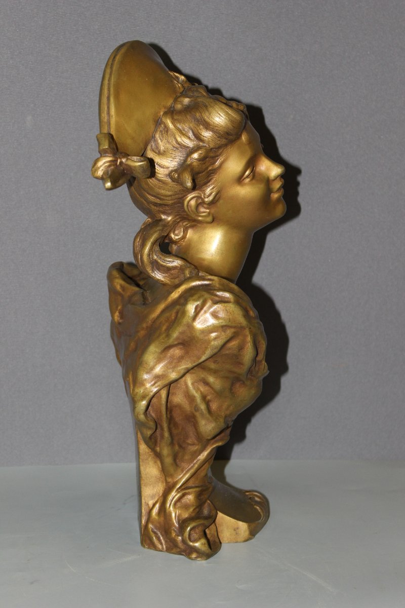 Bronze Sculpture "the Young Girl With The Bicorne" By Luigi Balliani, Circa 1900-photo-1