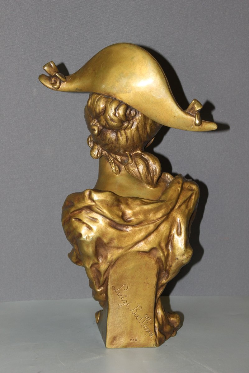 Bronze Sculpture "the Young Girl With The Bicorne" By Luigi Balliani, Circa 1900-photo-2