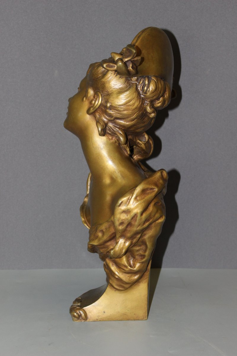 Bronze Sculpture "the Young Girl With The Bicorne" By Luigi Balliani, Circa 1900-photo-4
