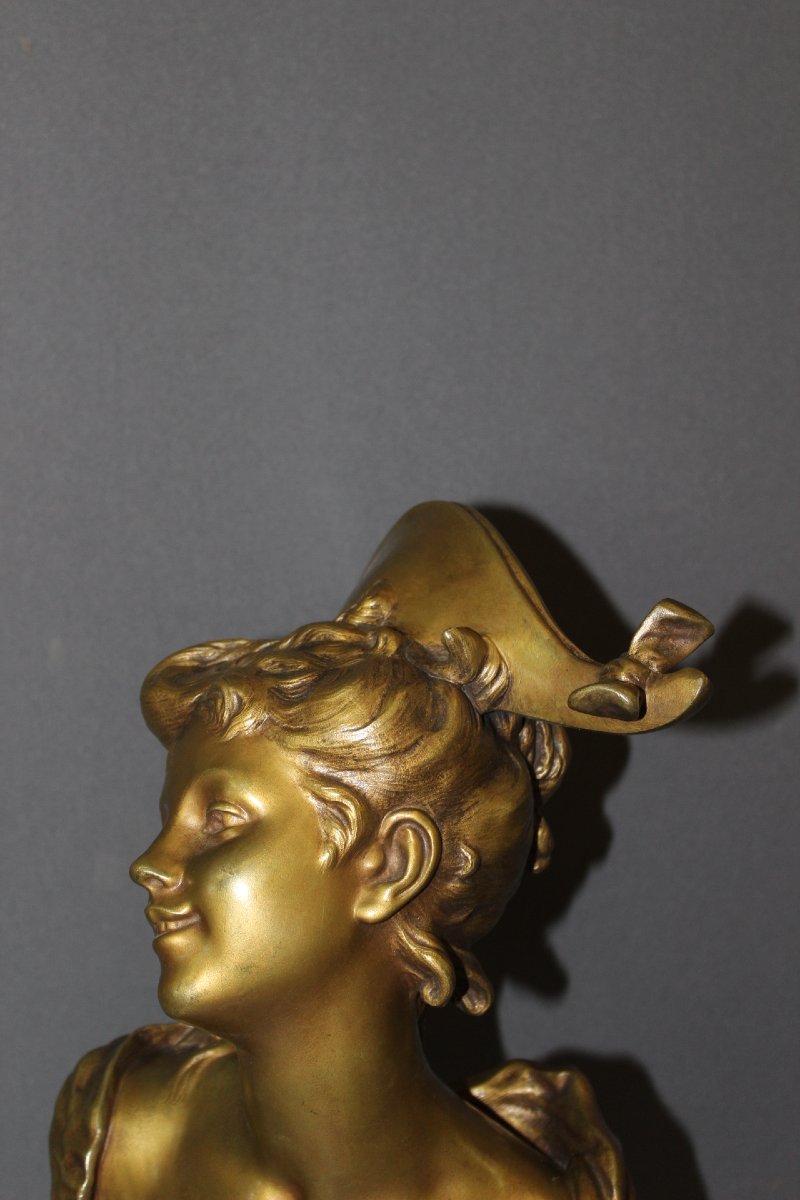 Bronze Sculpture "the Young Girl With The Bicorne" By Luigi Balliani, Circa 1900-photo-5