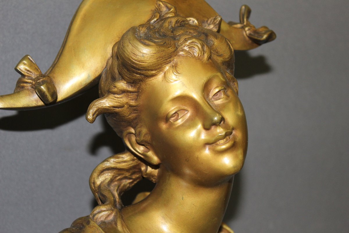 Bronze Sculpture "the Young Girl With The Bicorne" By Luigi Balliani, Circa 1900-photo-7