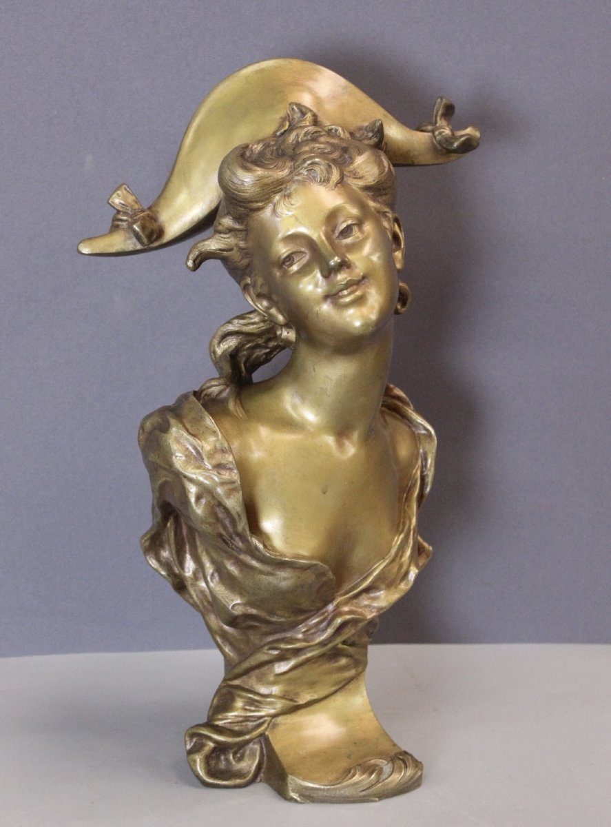 Bronze Sculpture "the Young Girl With The Bicorne" By Luigi Balliani, Circa 1900