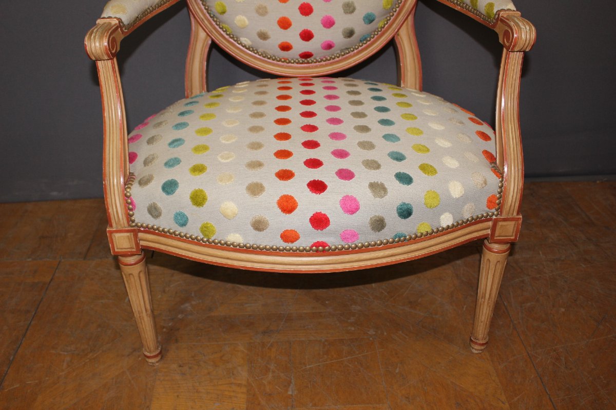 Pair Of Louis XVI-style Medallion Armchairs  -photo-1