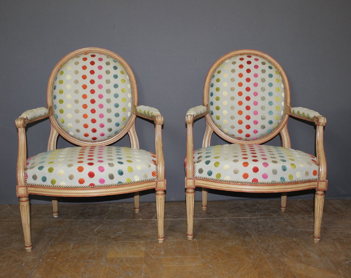 Pair Of Louis XVI-style Medallion Armchairs  