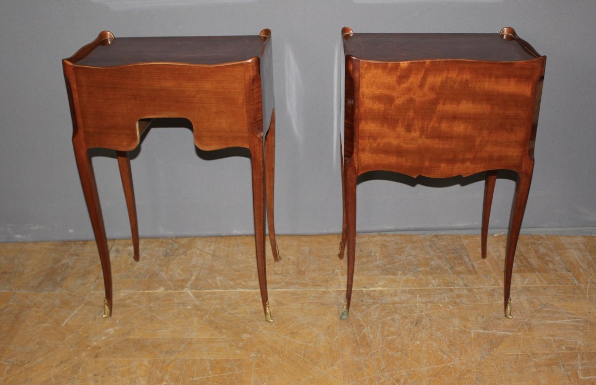 Pair Of Louis XV-style Nightstands With 20th-century Marquetry-photo-1