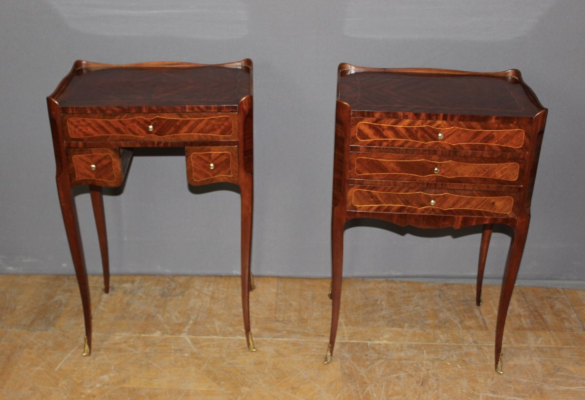 Pair Of Louis XV-style Nightstands With 20th-century Marquetry-photo-4