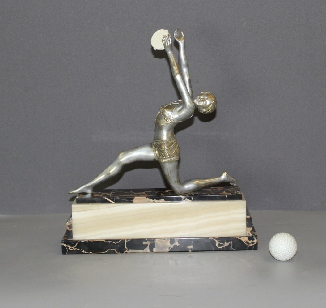 Sculpture de Femme au Tambourin Art Déco par Mirval-photo-2