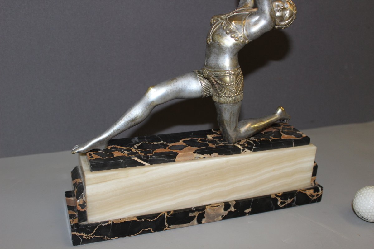 Sculpture de Femme au Tambourin Art Déco par Mirval-photo-3