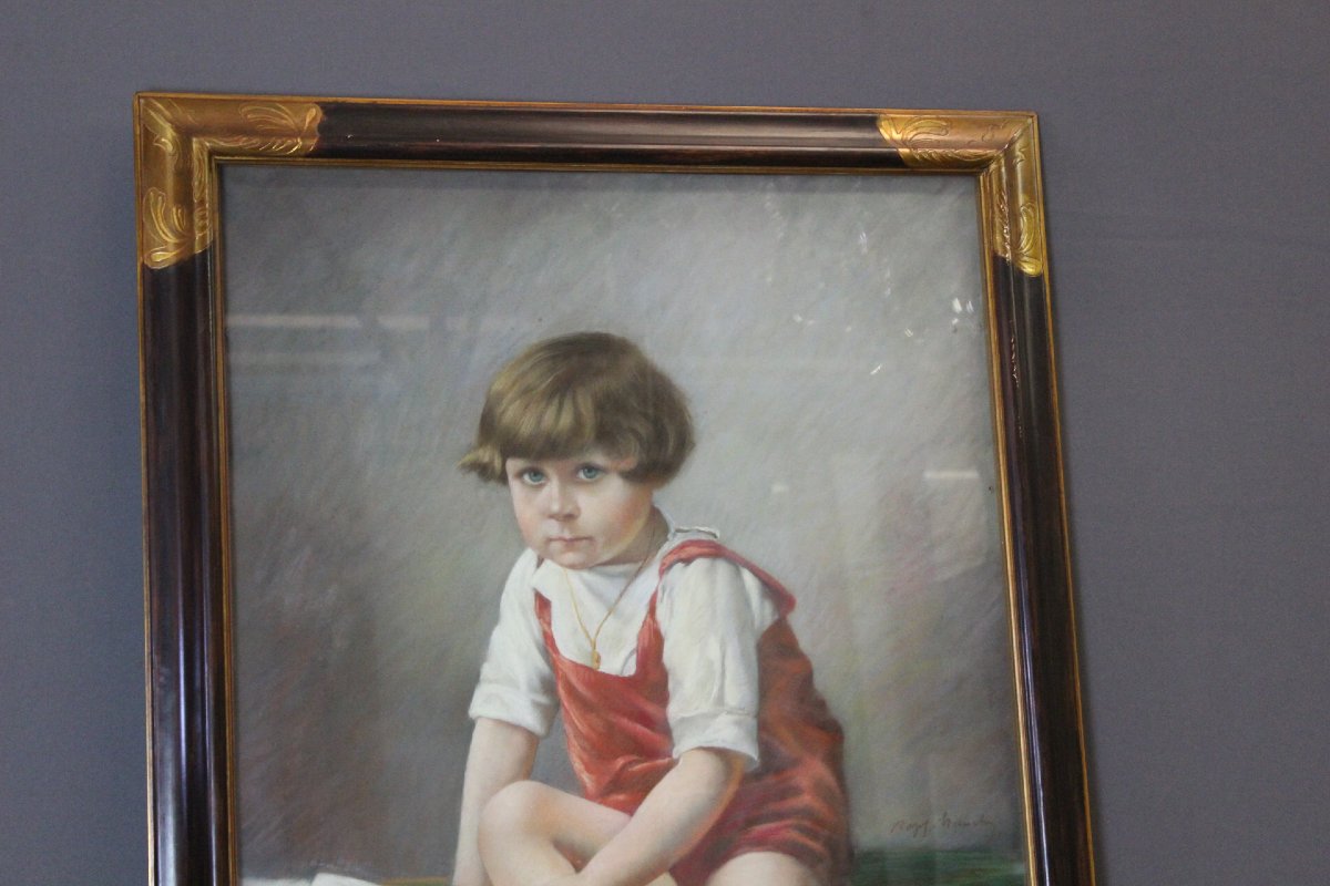 Pastel, "the Seated Child," 122/81 Cm, Ca. 1890-photo-2