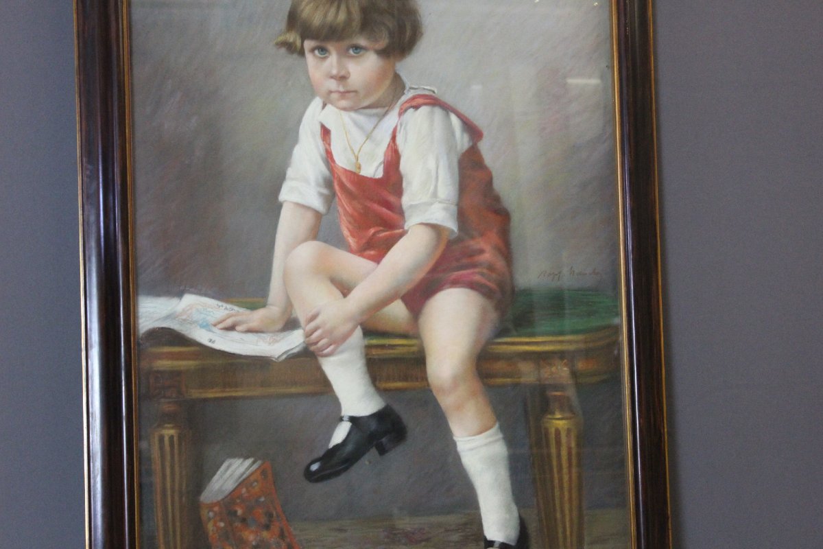 Pastel, "the Seated Child," 122/81 Cm, Ca. 1890-photo-3