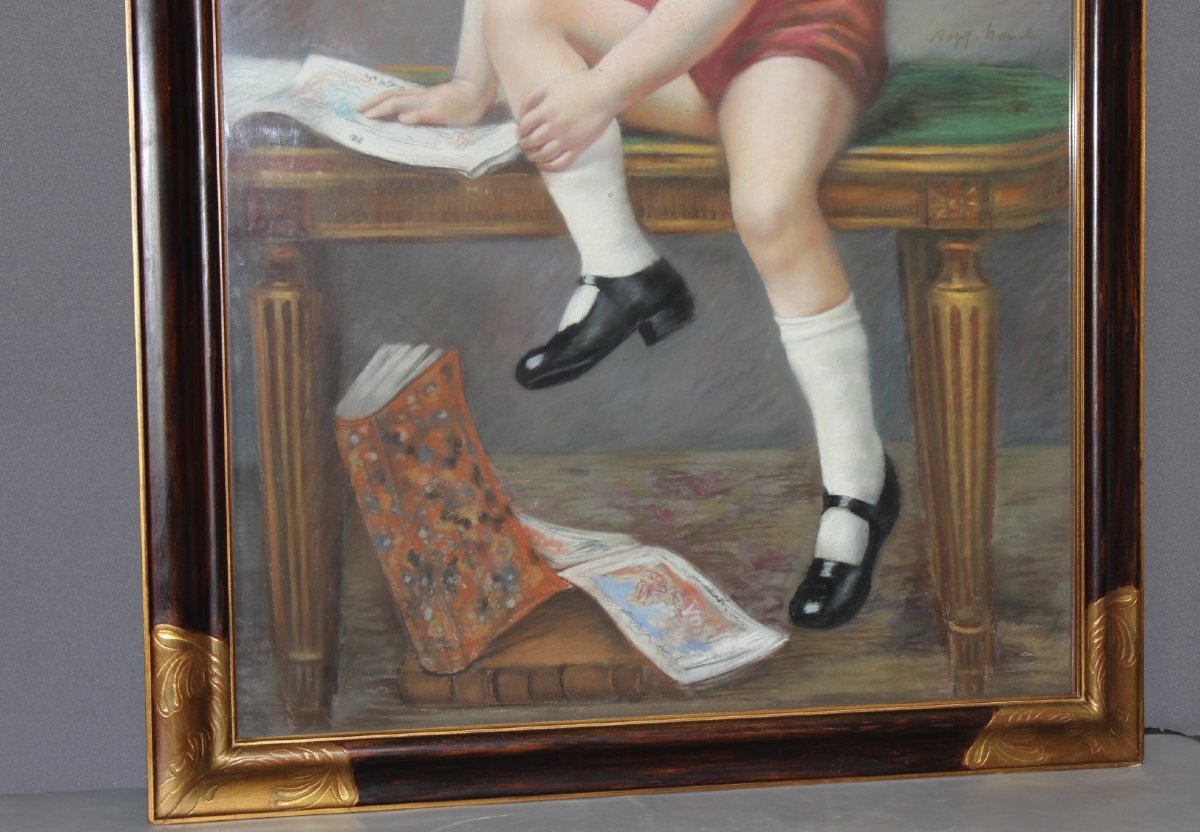 Pastel, "the Seated Child," 122/81 Cm, Ca. 1890-photo-4