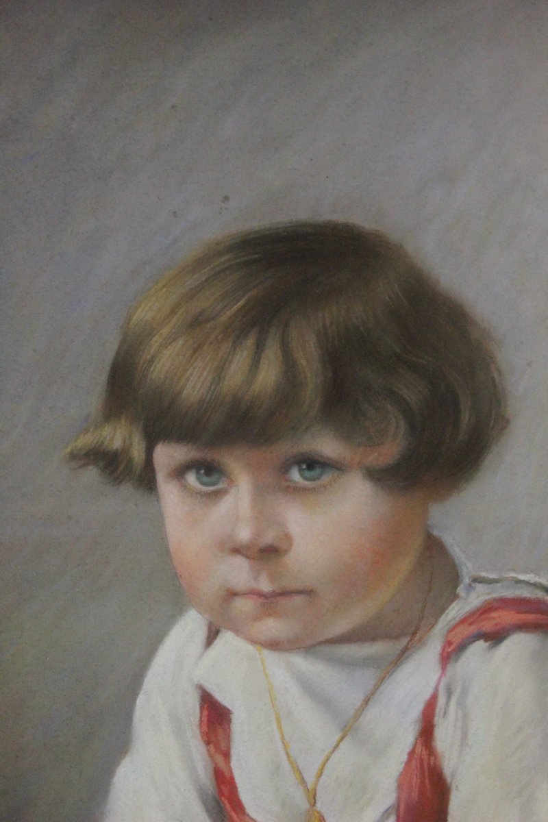Pastel, "the Seated Child," 122/81 Cm, Ca. 1890-photo-1