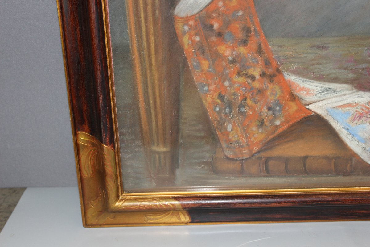 Pastel, "the Seated Child," 122/81 Cm, Ca. 1890-photo-3