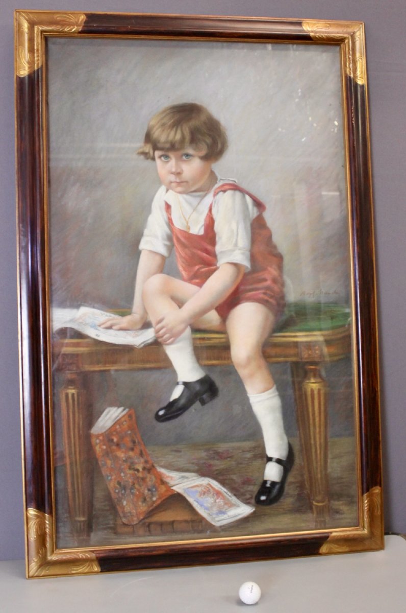 Pastel, "the Seated Child," 122/81 Cm, Ca. 1890-photo-5