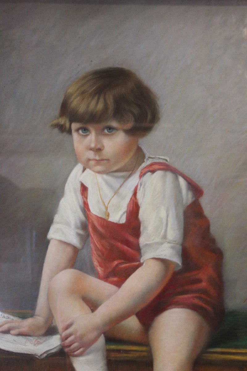 Pastel, "the Seated Child," 122/81 Cm, Ca. 1890-photo-6