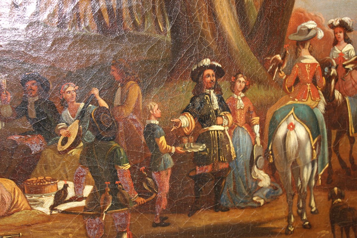 Huile sur Toile " retour de Chasse aux Faucons " par Chevallier XIXe-photo-2