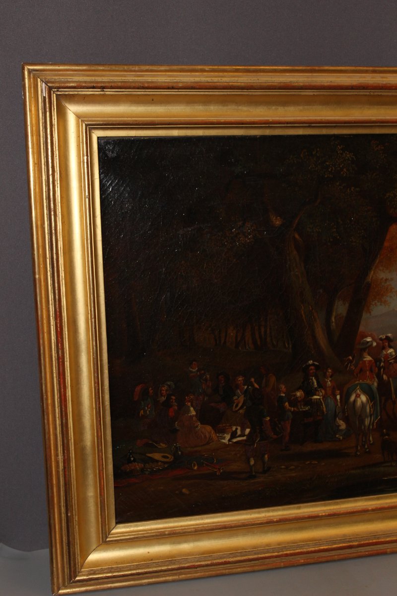 Huile sur Toile " retour de Chasse aux Faucons " par Chevallier XIXe-photo-4