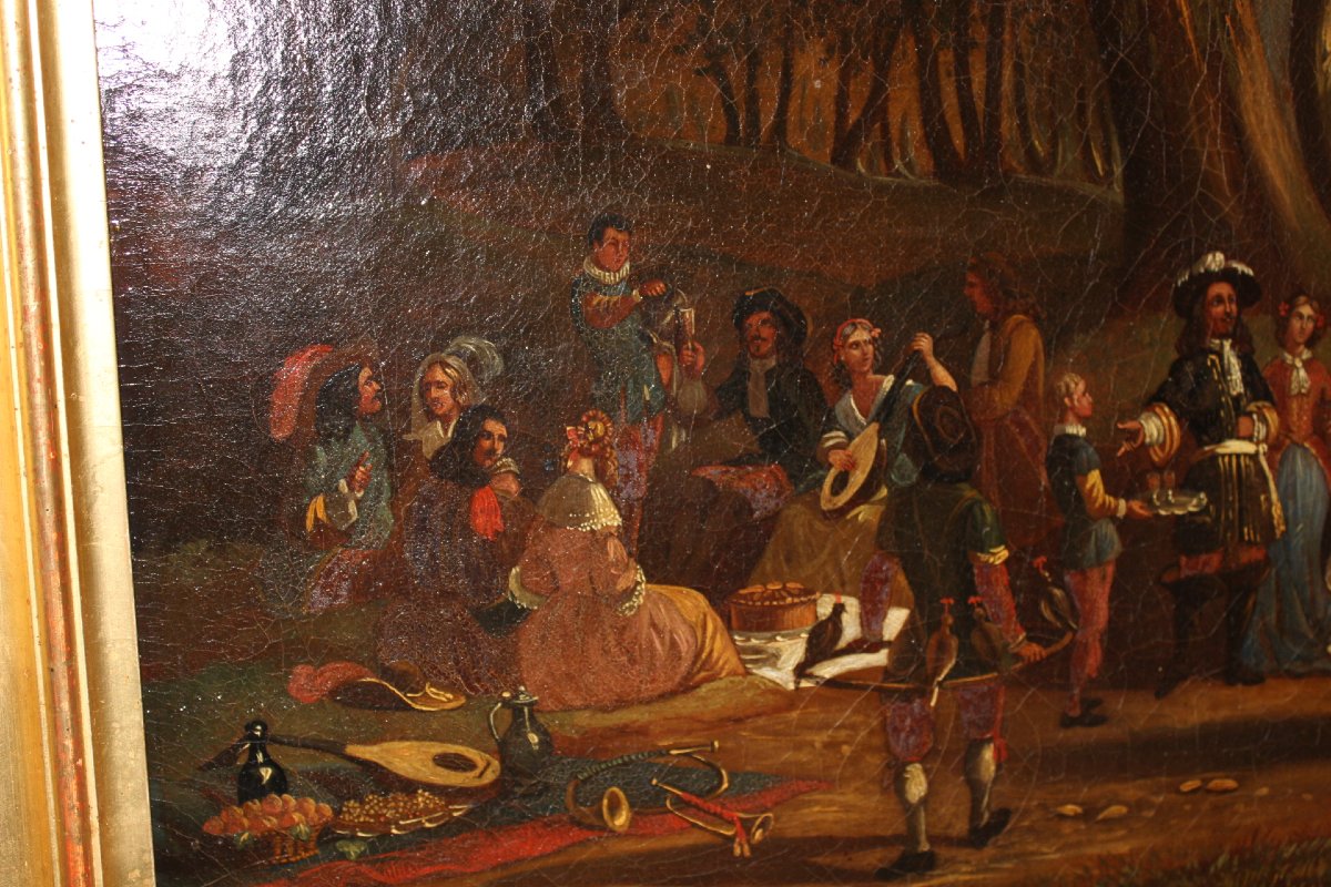 Huile sur Toile " retour de Chasse aux Faucons " par Chevallier XIXe-photo-2