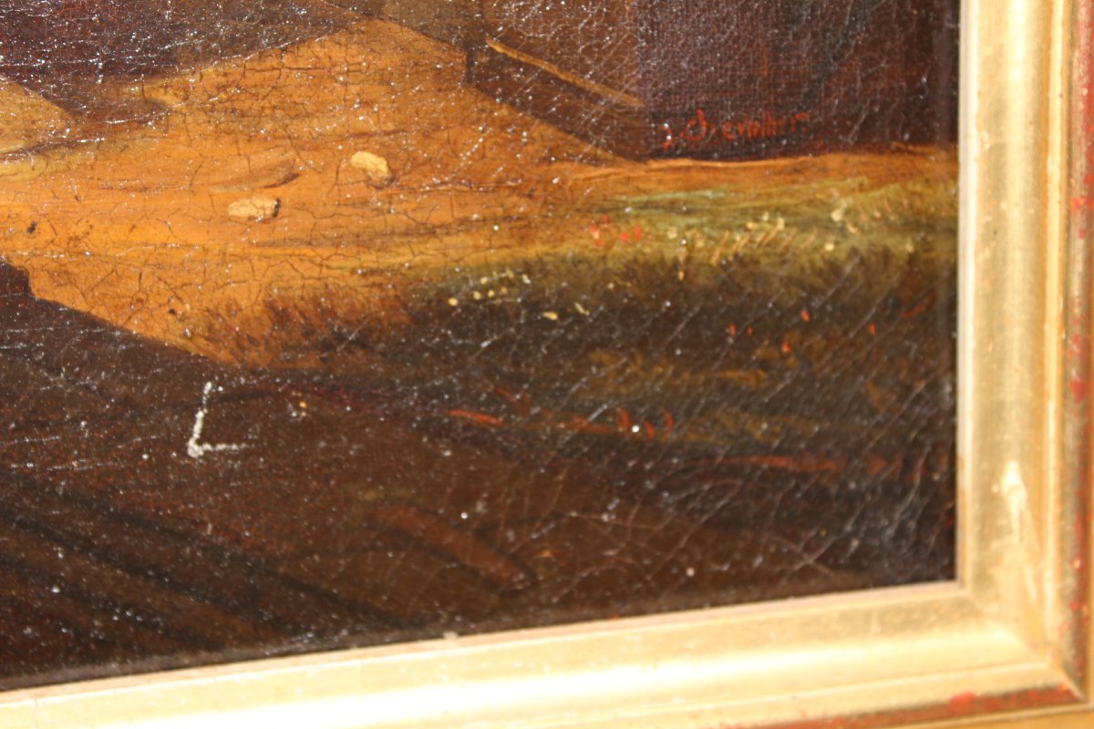 Oil On Canvas, "la Fête Galante," By Chevallier, Early 19th Century-photo-3