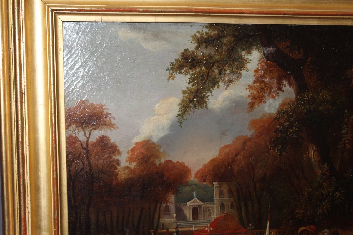 Oil On Canvas, "la Fête Galante," By Chevallier, Early 19th Century-photo-8