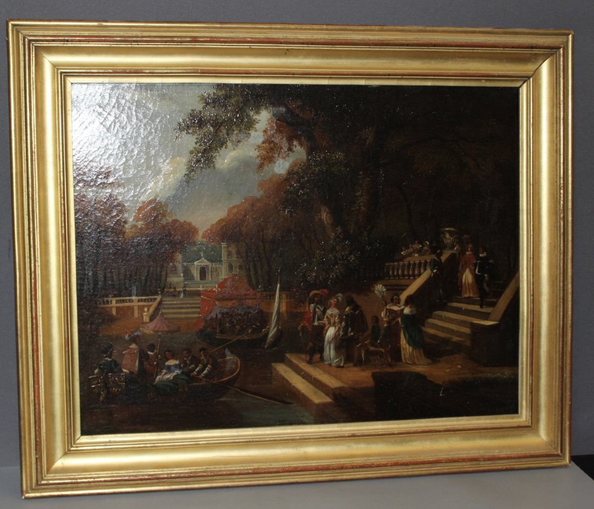 Oil On Canvas, "la Fête Galante," By Chevallier, Early 19th Century