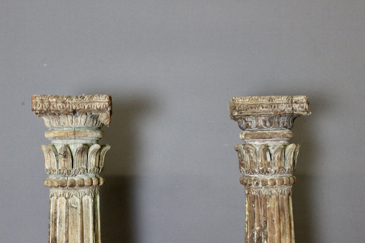 Paire de Colonnes en Bois Sculpté , 173 CM , XIX-photo-2