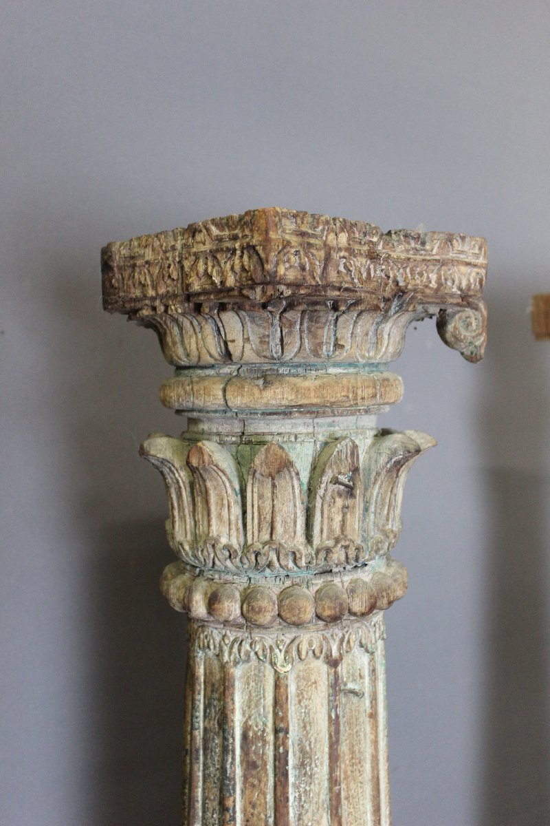 Paire de Colonnes en Bois Sculpté , 173 CM , XIX-photo-3