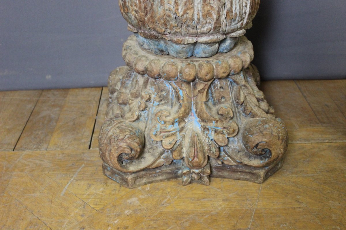 Paire de Colonnes en Bois Sculpté , 173 CM , XIX-photo-4