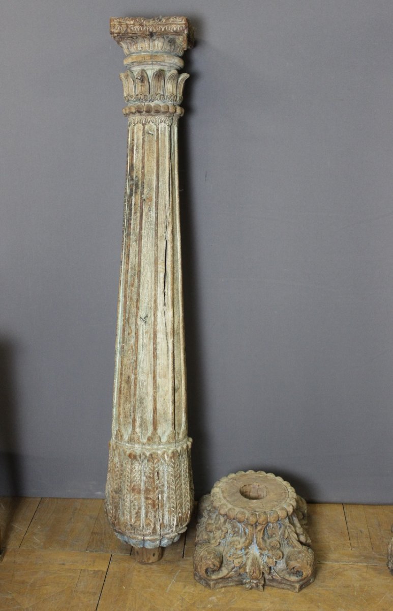 Paire de Colonnes en Bois Sculpté , 173 CM , XIX-photo-2