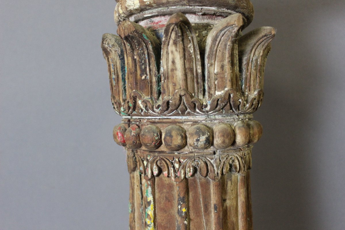 Paire de Colonnes en Bois Sculpté , 173 CM , XIX-photo-3