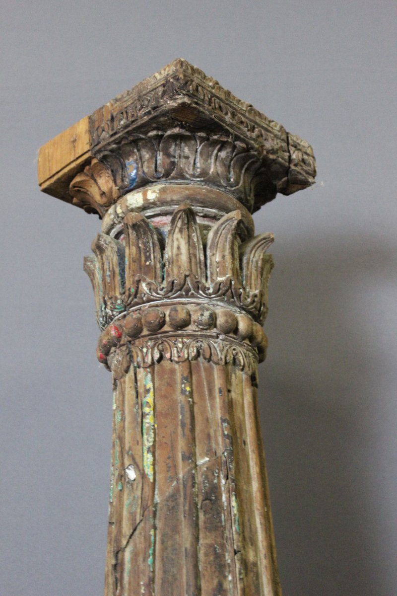 Paire de Colonnes en Bois Sculpté , 173 CM , XIX-photo-5