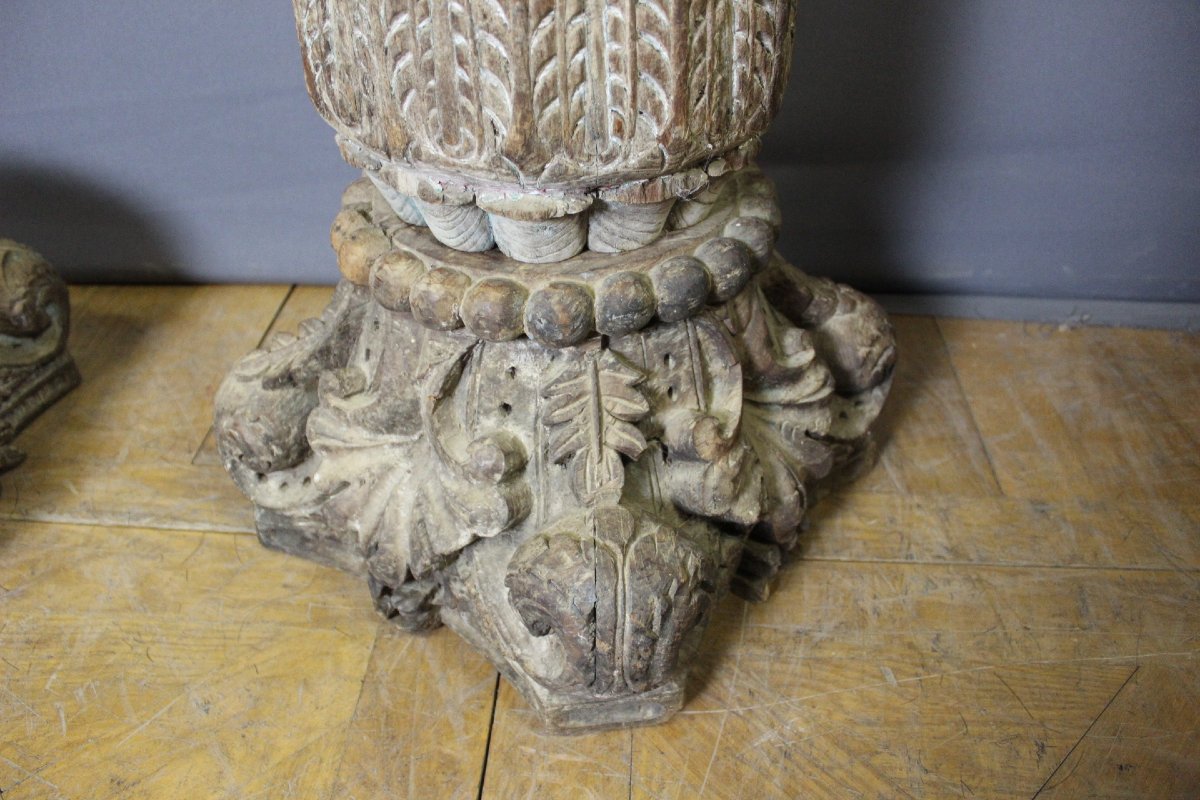 Paire de Colonnes en Bois Sculpté , 173 CM , XIX-photo-7