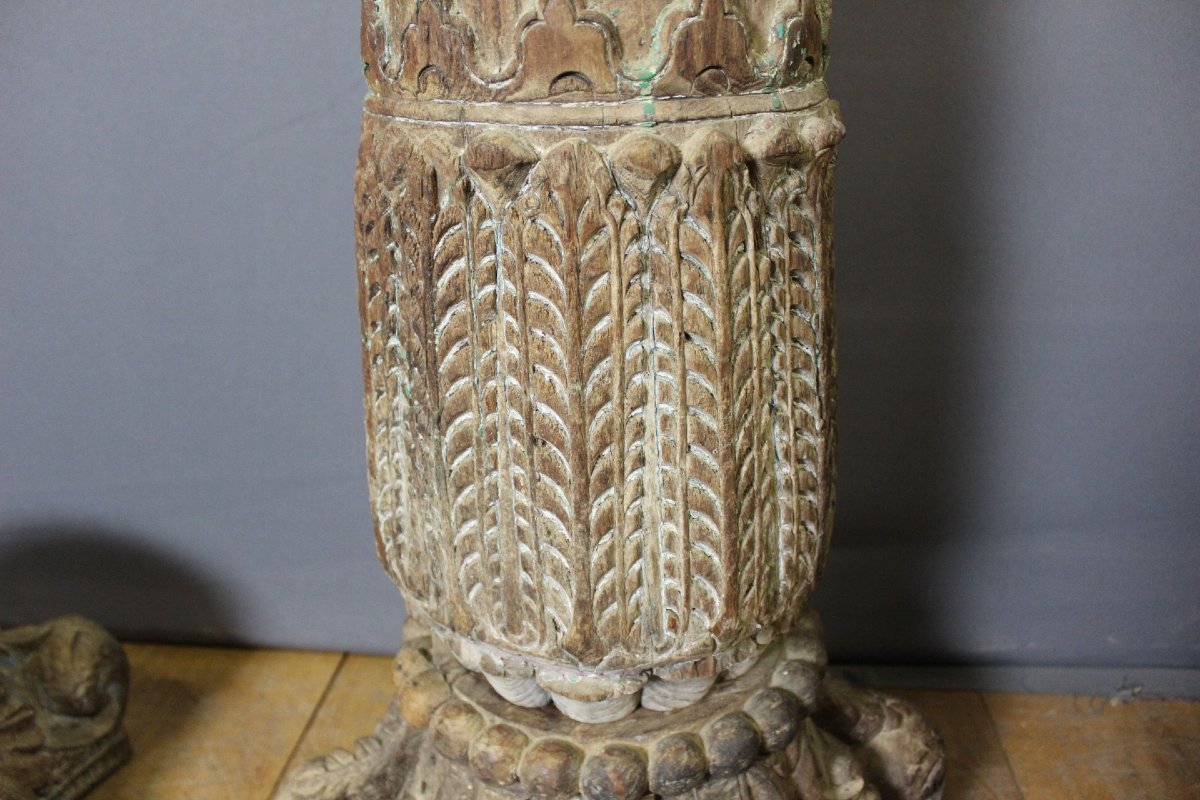 Paire de Colonnes en Bois Sculpté , 173 CM , XIX-photo-8