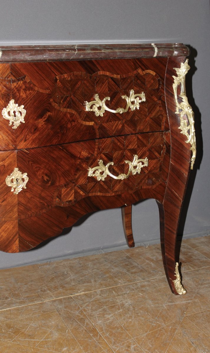 Commode Louis XV en Marqueterie de Palissandre , Début XIXe-photo-3