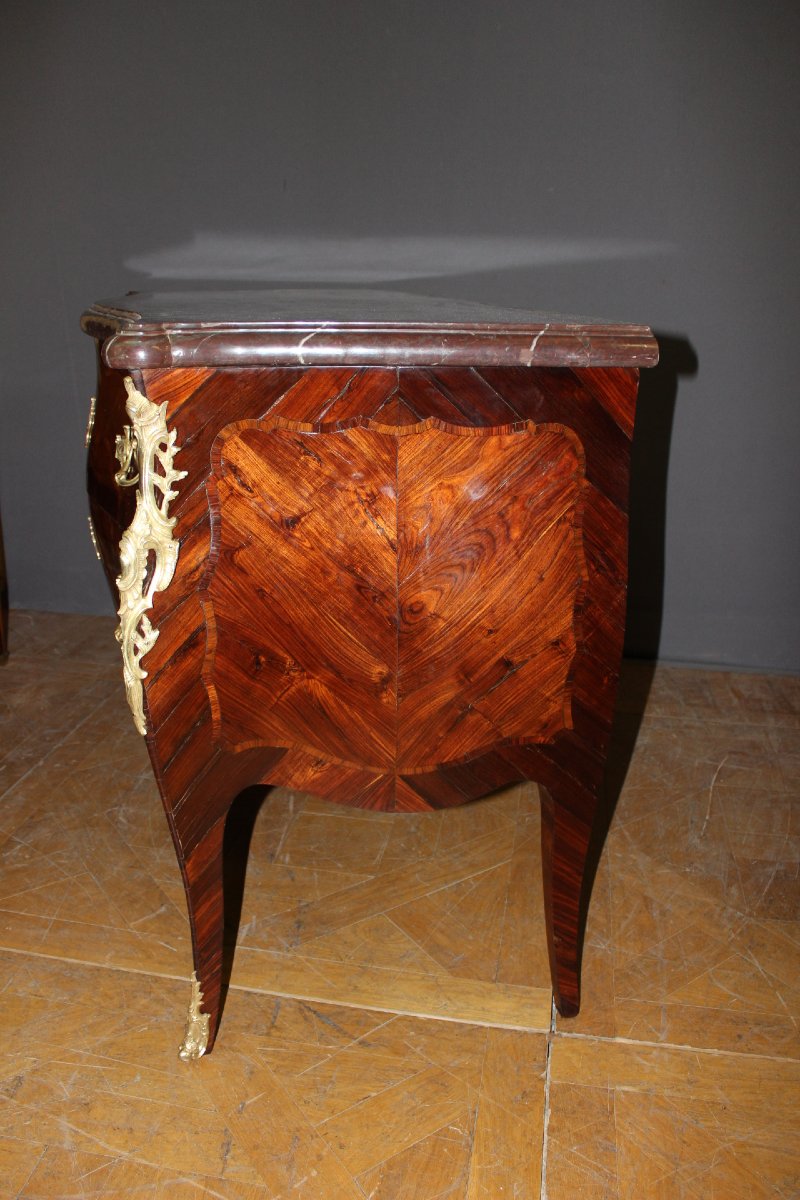 Commode Louis XV en Marqueterie de Palissandre , Début XIXe-photo-3