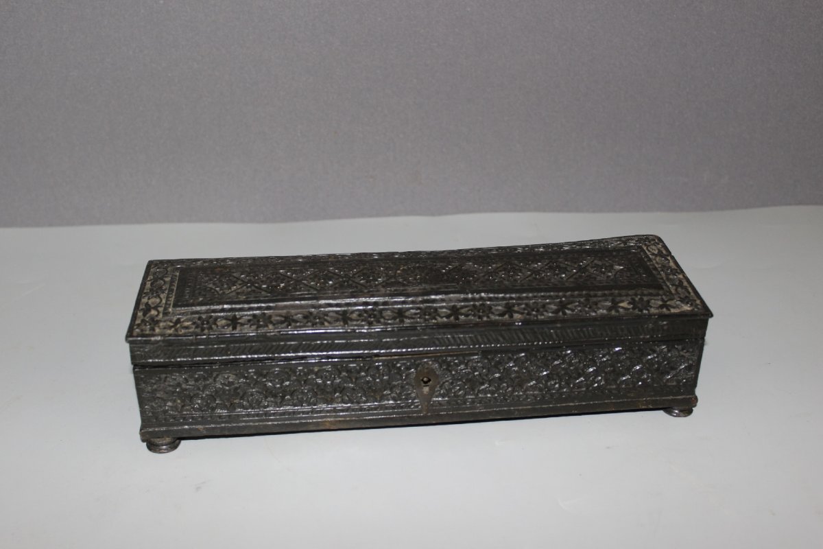 Plumier en bois sculpté fin XIX , Radjastan 