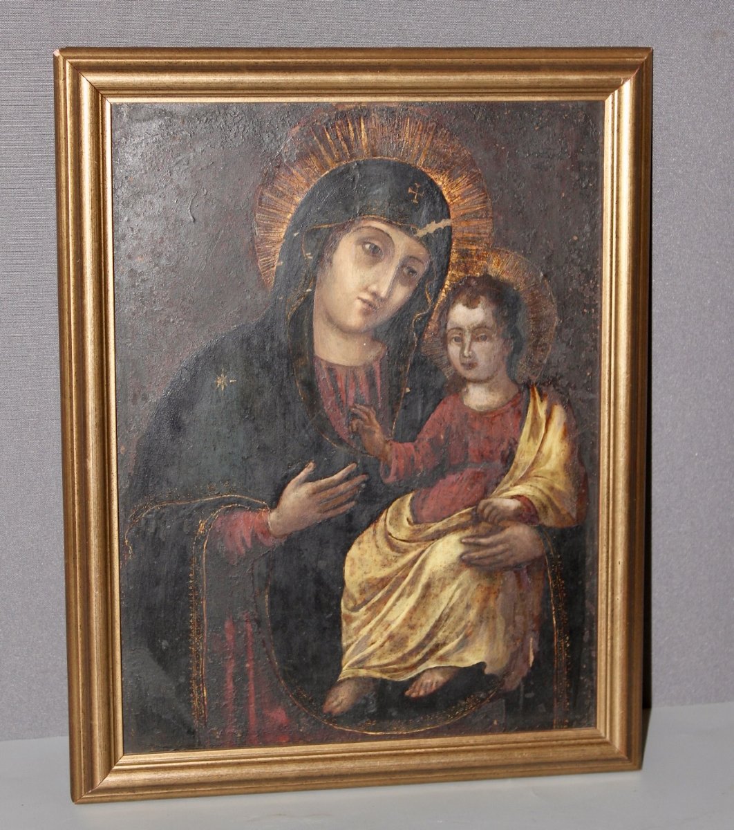 Oil On Copper, Virgin And Child, Late 18th Century-photo-1