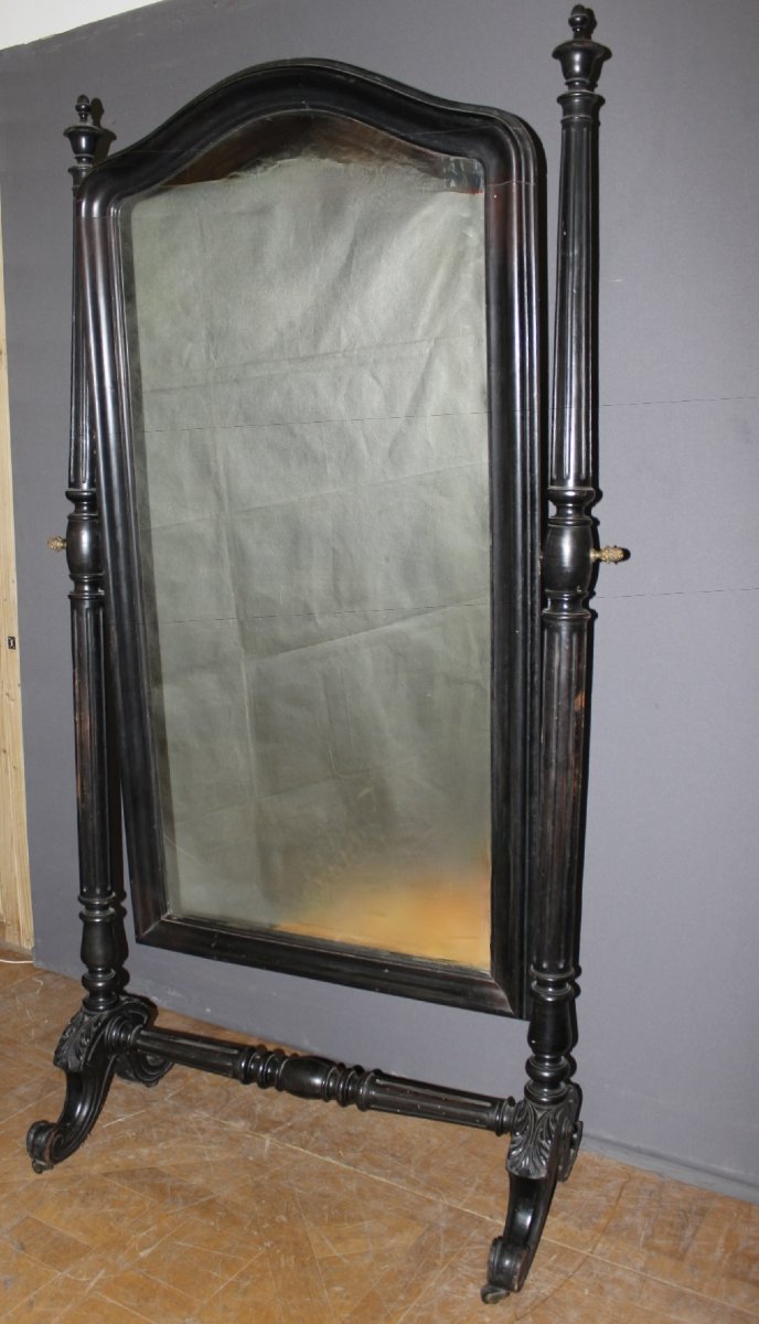 Miroir Psyché Napoléon III en Bois Laqué Noir , XIXe