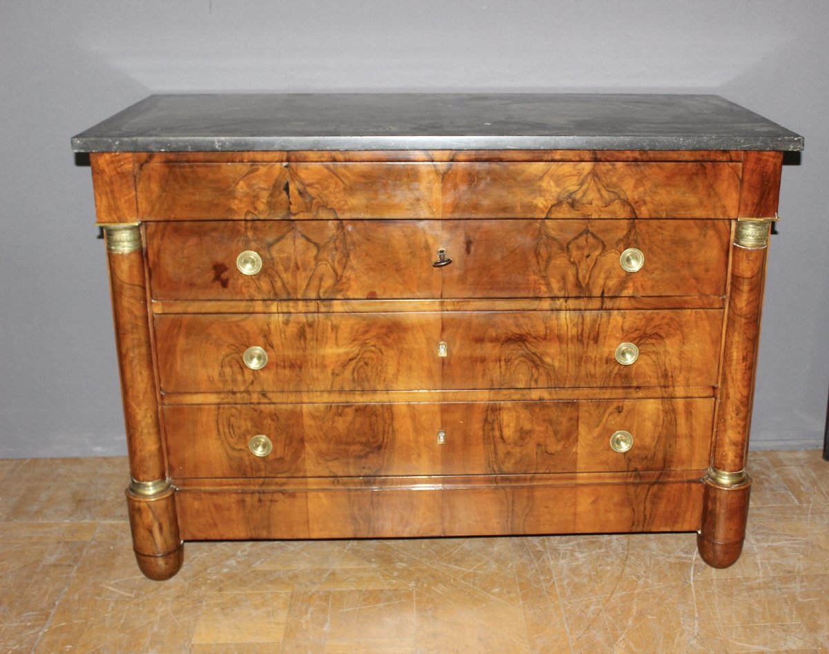 Empire-style Chest Of Drawers With Half-columns, 19th Century