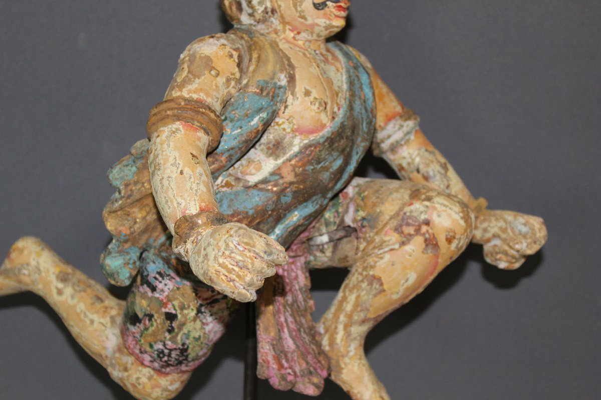 Temple Guardian, Polychrome Sculpture, India, Late 19th Century-photo-3