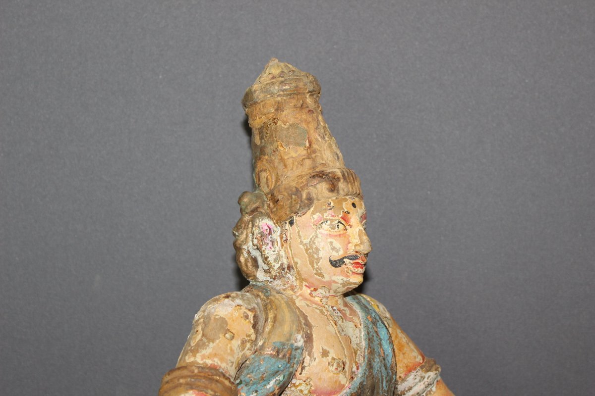 Temple Guardian, Polychrome Sculpture, India, Late 19th Century-photo-4