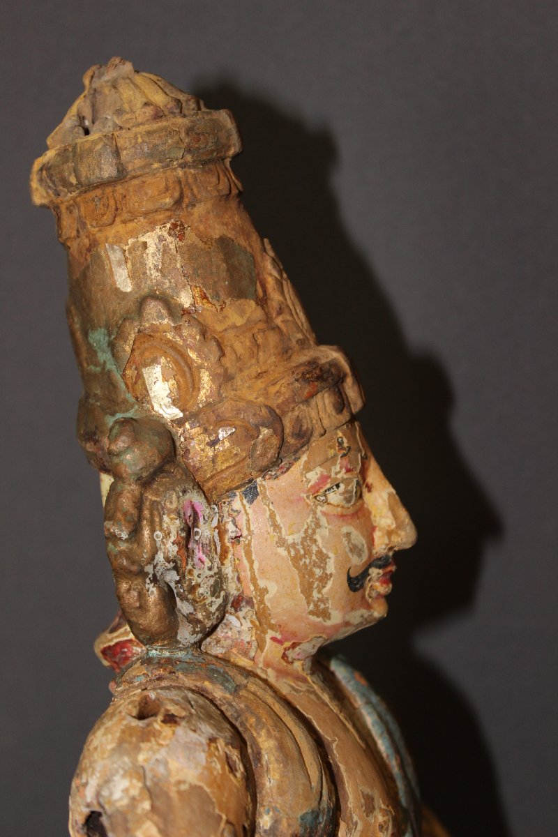 Temple Guardian, Polychrome Sculpture, India, Late 19th Century-photo-4
