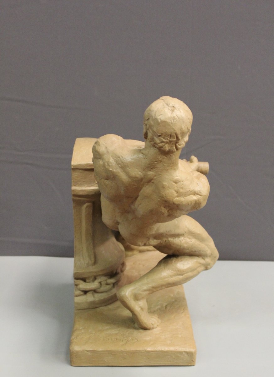  Terracotta "la Force" By Henri Bargas, Circa 1930-photo-2