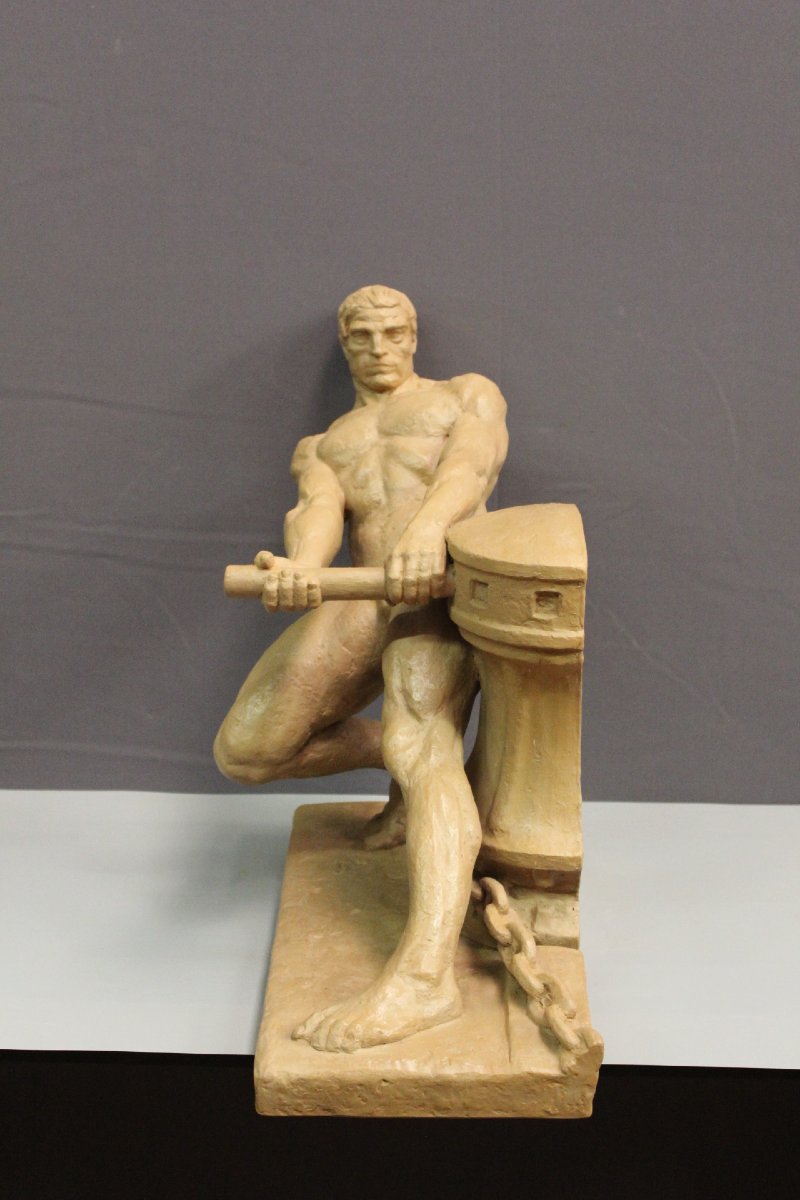  Terracotta "la Force" By Henri Bargas, Circa 1930-photo-3