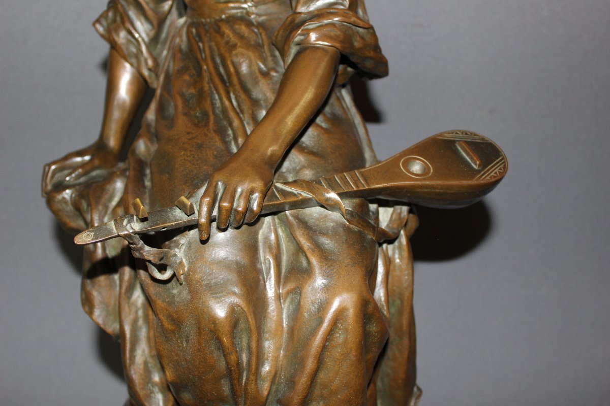 Bronze , La Joueuse de Mandoline par Paul Eugène Mengin XIX-photo-4