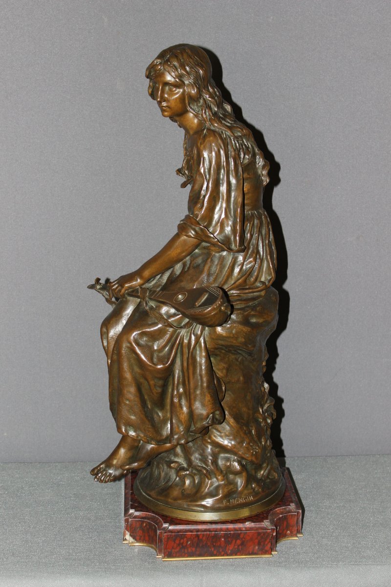Bronze , La Joueuse de Mandoline par Paul Eugène Mengin XIX-photo-1