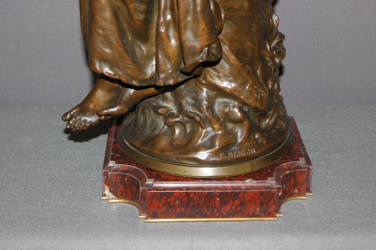 Bronze , La Joueuse de Mandoline par Paul Eugène Mengin XIX-photo-3