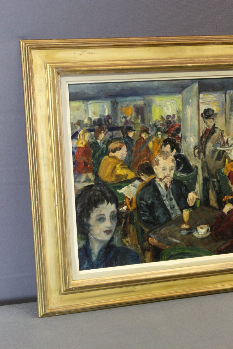Huile sur Panneau " Café de Paris " par Henriette Germain -photo-2