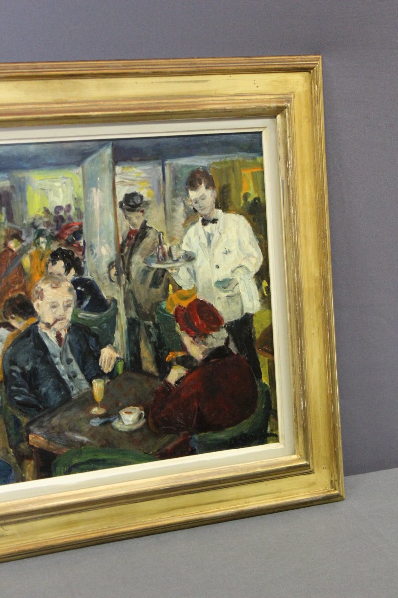 Huile sur Panneau " Café de Paris " par Henriette Germain -photo-4